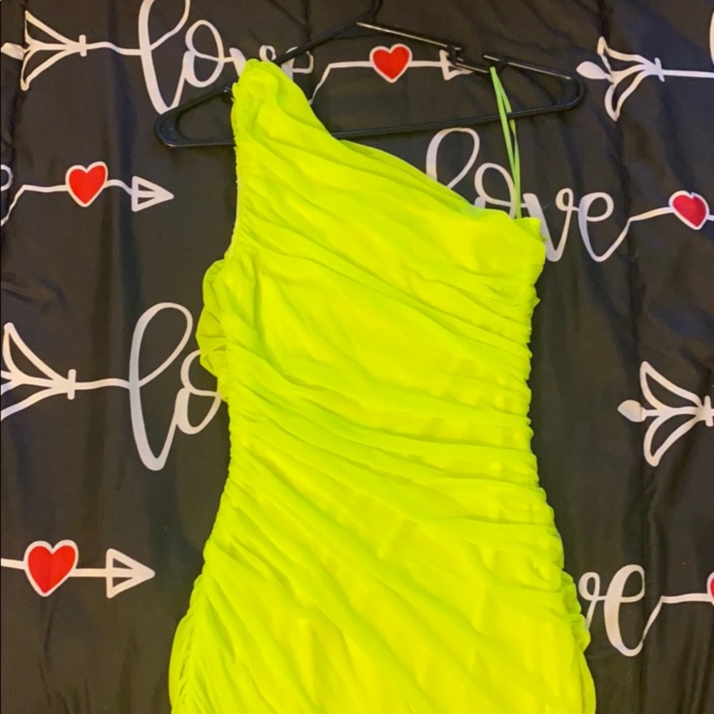 Ruched Fashion Nova Neon green midi dress